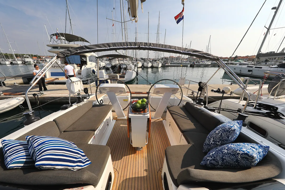 Cockpit of Terna, a Hanse 458 sailboat at Šibenik, Croatia