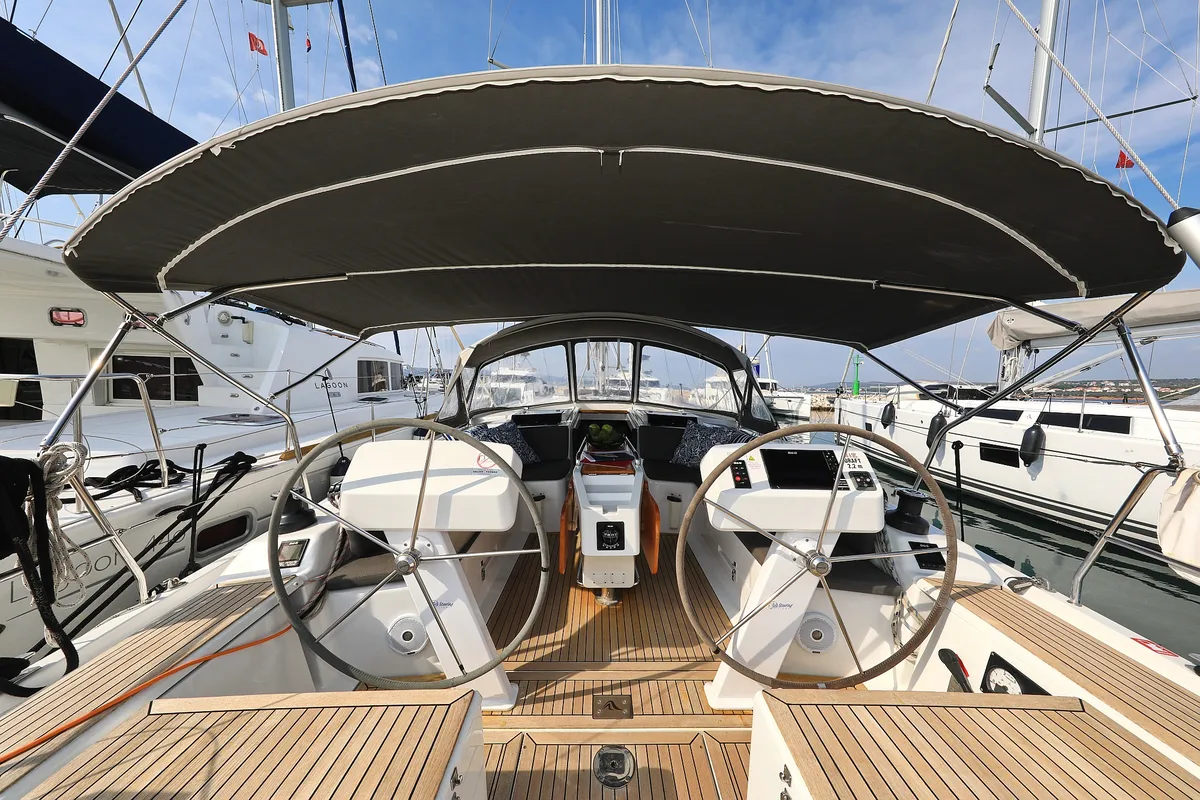 Cockpit of Terna, a Hanse 458 sailboat at Šibenik, Croatia