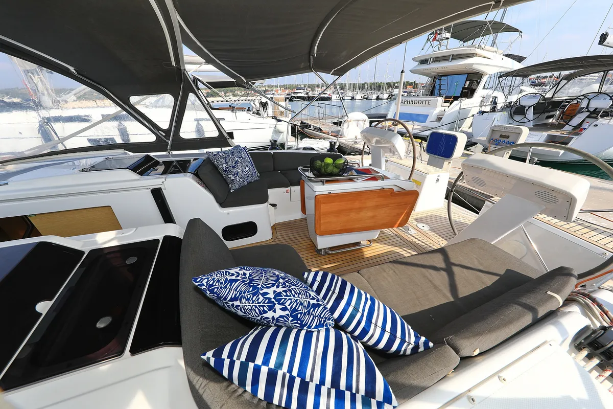 Deck of Terna, a Hanse 458 sailboat at Šibenik, Croatia