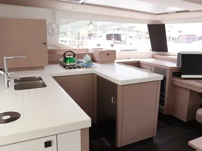 Galley of Idle Time, a Fountaine Pajot Astrea 42 catamaran at Road Town, British Virgin Islands