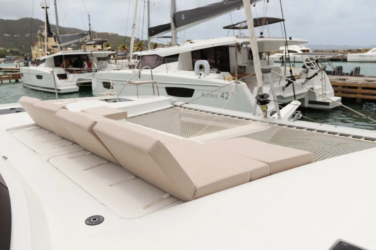 Deck of Idle Time, a Fountaine Pajot Astrea 42 catamaran at Road Town, British Virgin Islands