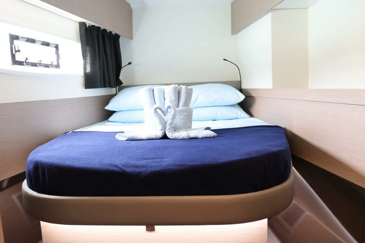 Cabin on Idle Time, a Fountaine Pajot Astrea 42 catamaran at Road Town, British Virgin Islands