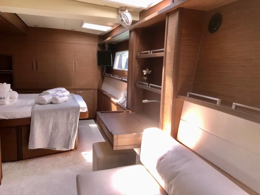 Cabin on Atlantis, a Lagoon 620 catamaran at Lavrion, Greece