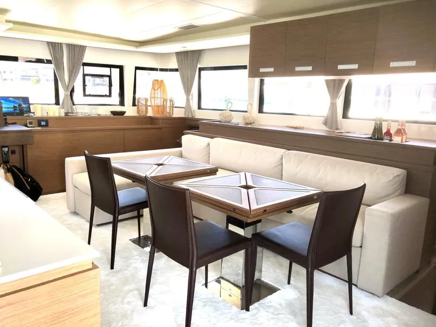Salon of Atlantis, a Lagoon 620 catamaran at Lavrion, Greece