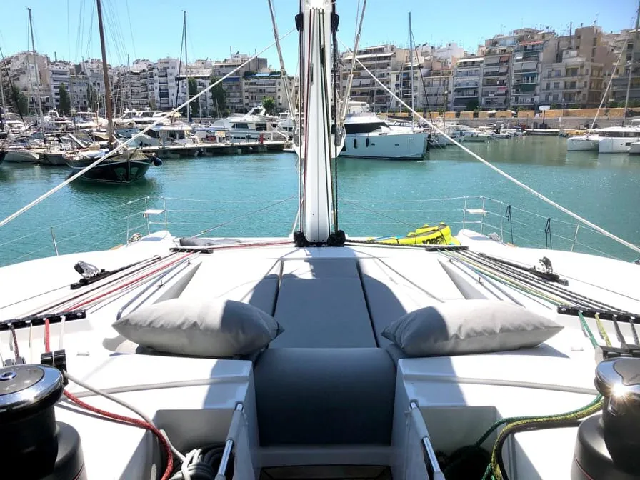 Deck of Atlantis, a Lagoon 620 catamaran at Lavrion, Greece