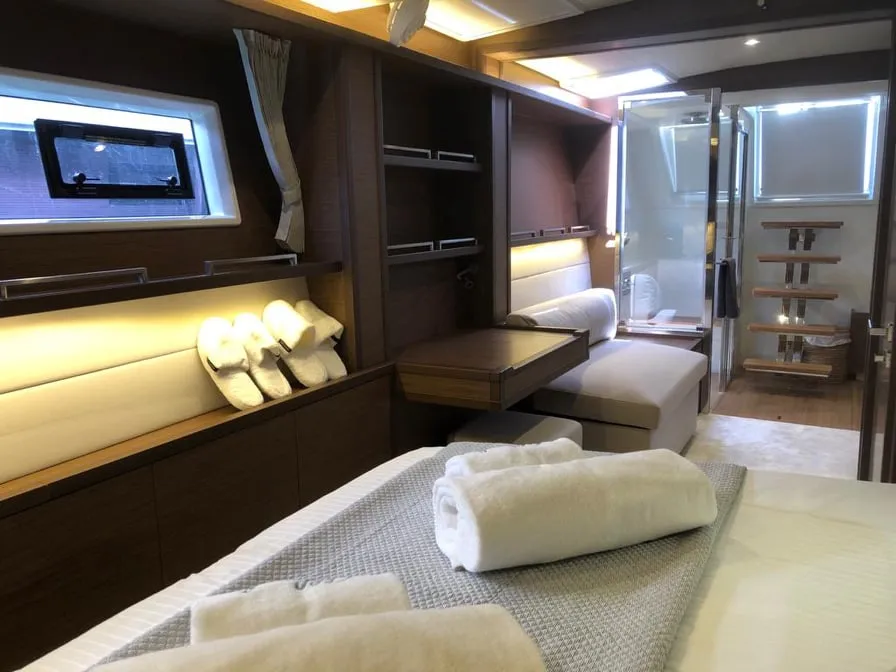 Cabin on Atlantis, a Lagoon 620 catamaran at Lavrion, Greece
