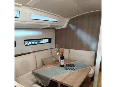 Salon of Myriana, a Jeanneau Sun Odyssey 415 sailboat at Marpissa, Greece
