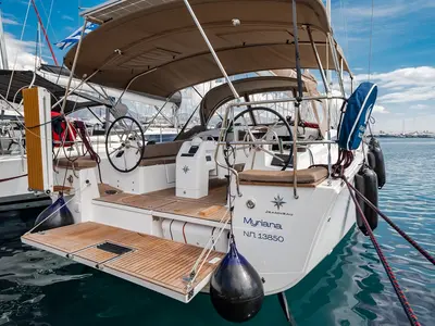 Myriana, a Jeanneau Sun Odyssey 415 sailboat at Marpissa, Greece