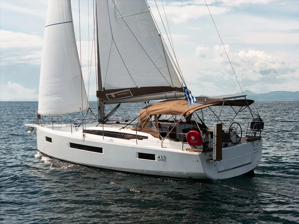 Myriana, a Jeanneau Sun Odyssey 415 sailboat at Marpissa, Greece