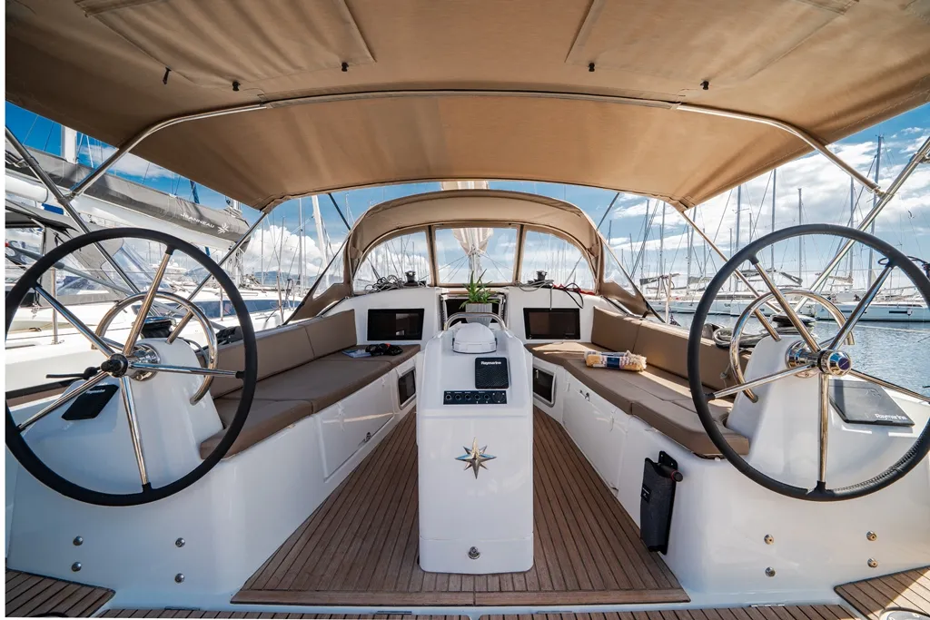 Myriana, a Jeanneau Sun Odyssey 415 sailboat at Marpissa, Greece
