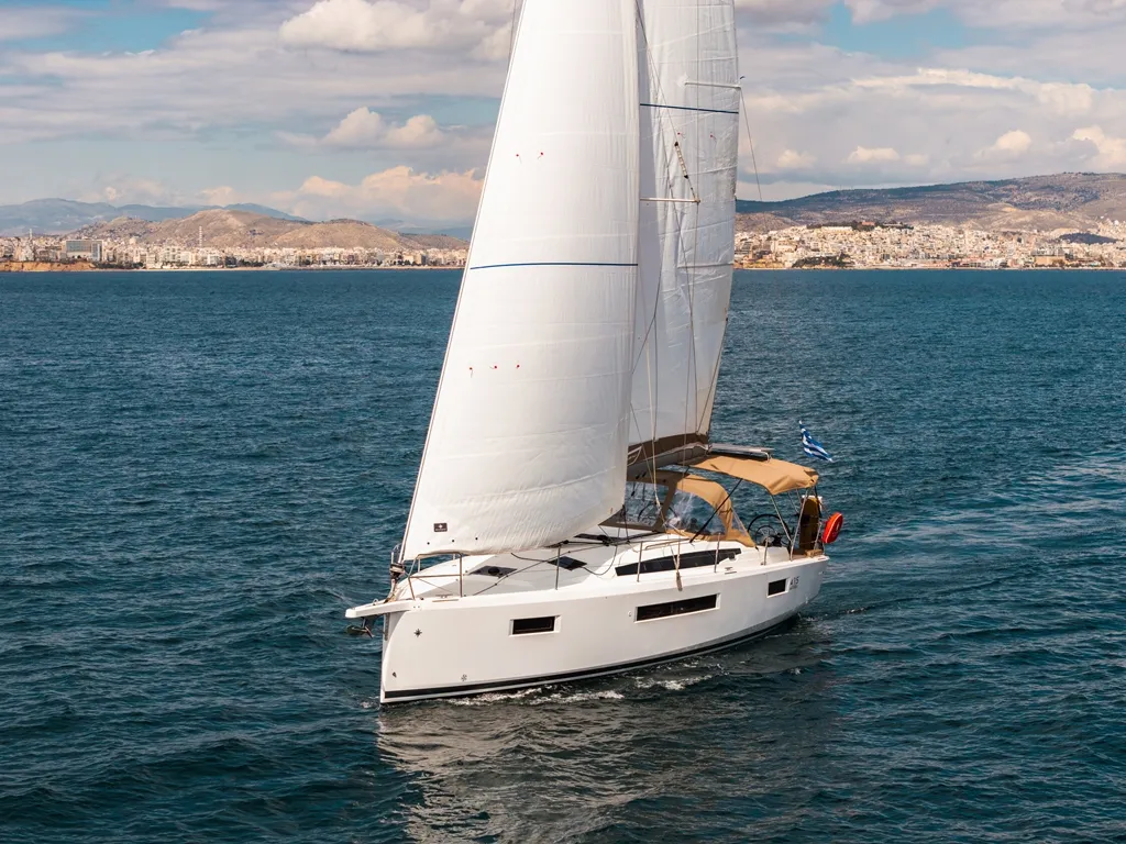 Myriana, a Jeanneau Sun Odyssey 415 sailboat at Marpissa, Greece