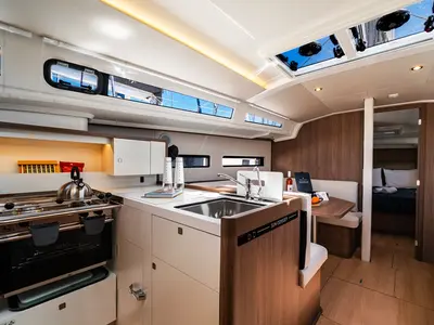 Cabin on Myriana, a Jeanneau Sun Odyssey 415 sailboat at Marpissa, Greece