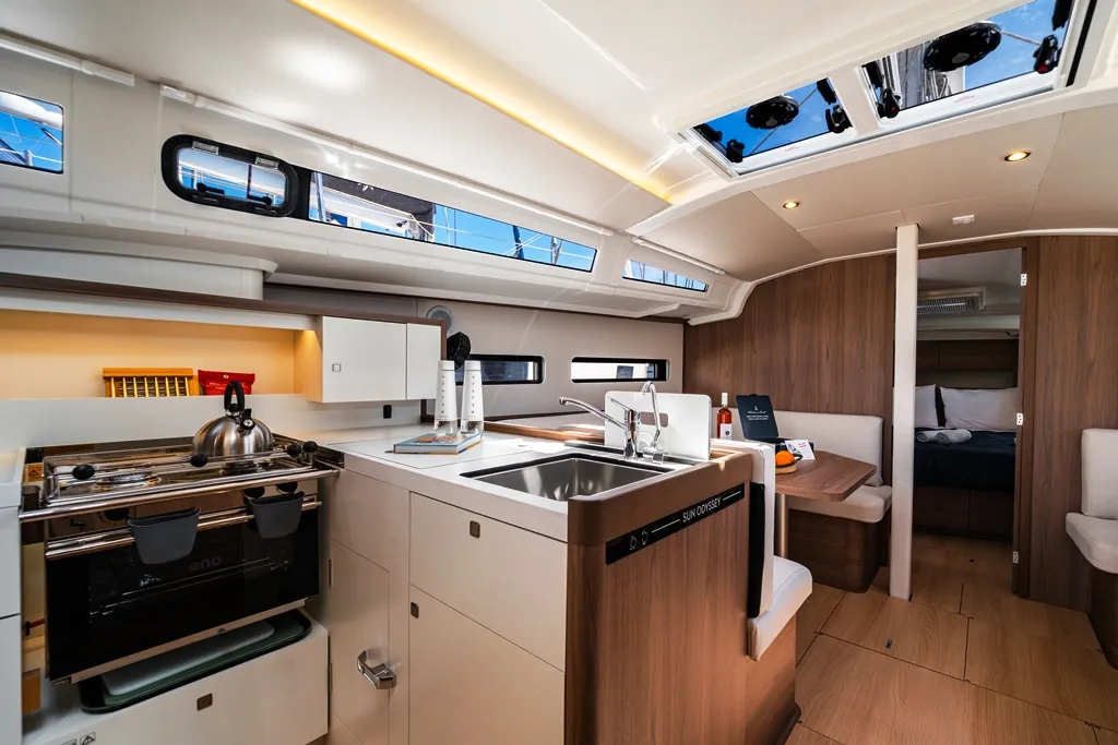 Myriana, a Jeanneau Sun Odyssey 415 sailboat at Marpissa, Greece