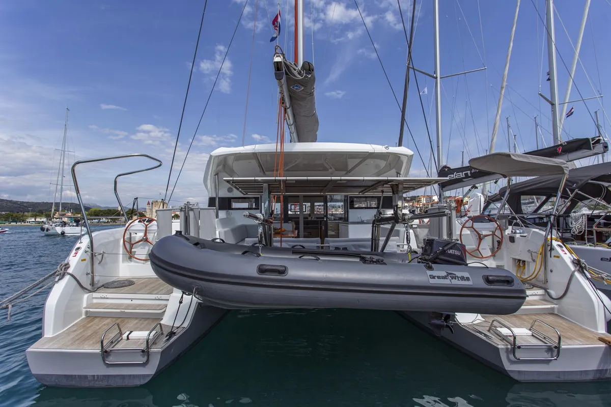 Exterior view of Tranquillity, a Excess 15 catamaran at Mytikas, Greece