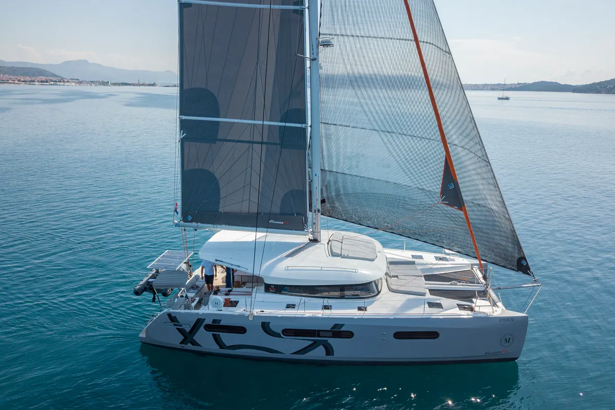 Exterior view of Tranquillity, a Excess 15 catamaran at Mytikas, Greece