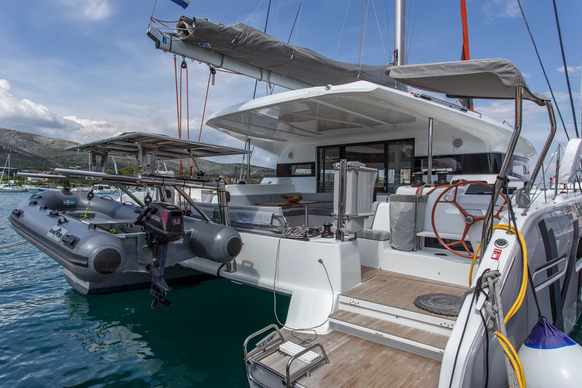 Exterior view of Tranquillity, a Excess 15 catamaran at Mytikas, Greece