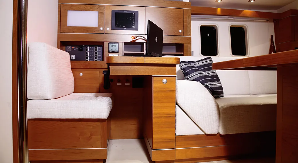 Salon of Sea Ruby, a Hanse 458 sailboat at Kos, Greece