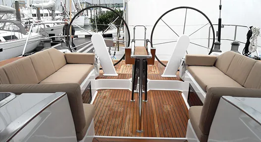 Cockpit of Sea Ruby, a Hanse 458 sailboat at Kos, Greece