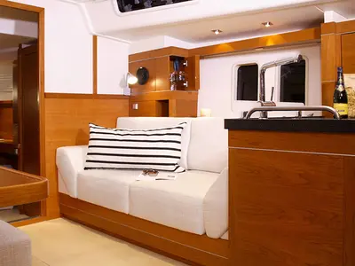 Salon of Sea Ruby, a Hanse 458 sailboat at Kos, Greece