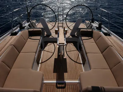 Cockpit of Sea Ruby, a Hanse 458 sailboat at Kos, Greece