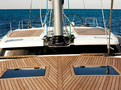 Deck of Sea Ruby, a Hanse 458 sailboat at Kos, Greece
