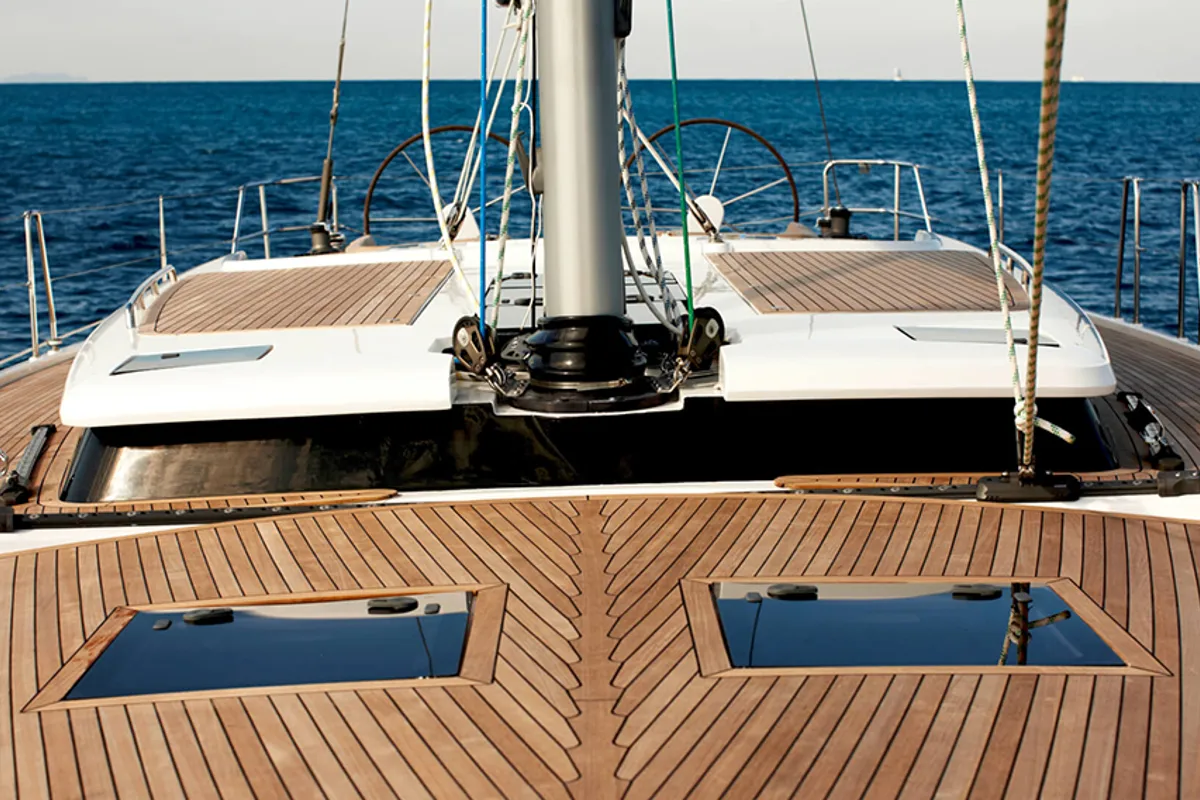 Deck of Sea Ruby, a Hanse 458 sailboat at Kos, Greece