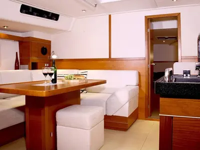 Salon of Sea Ruby, a Hanse 458 sailboat at Kos, Greece