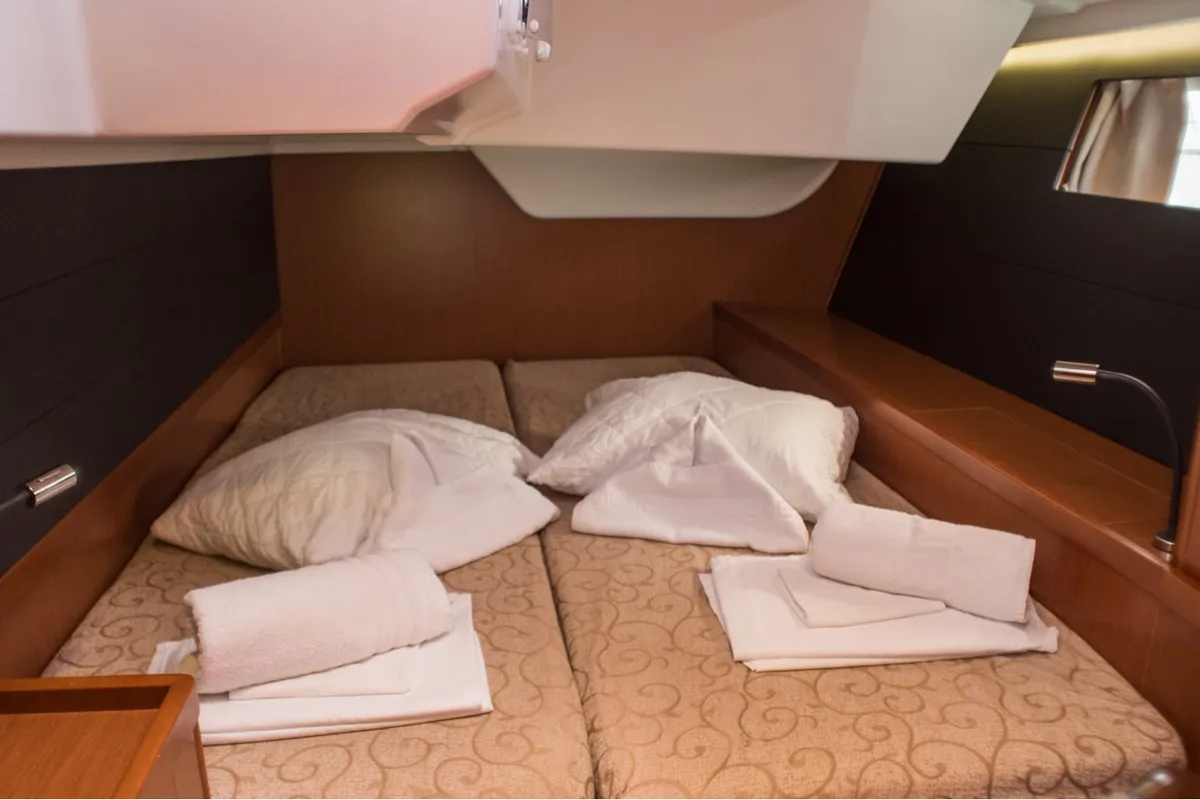 Cabin on Don Quixote, a Beneteau Oceanis 48 sailboat at Port of Avdira, Greece