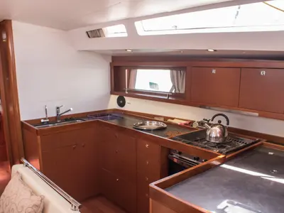 Galley of Don Quixote, a Beneteau Oceanis 48 sailboat at Port of Avdira, Greece