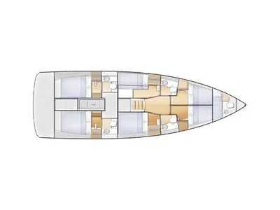 Floor plan of Granmasti, a Jeanneau Sun Loft 47 sailboat at Castellammare di Stabia, Italy