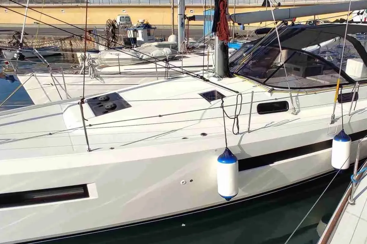 Exterior view of Granmasti, a Jeanneau Sun Loft 47 sailboat at Castellammare di Stabia, Italy