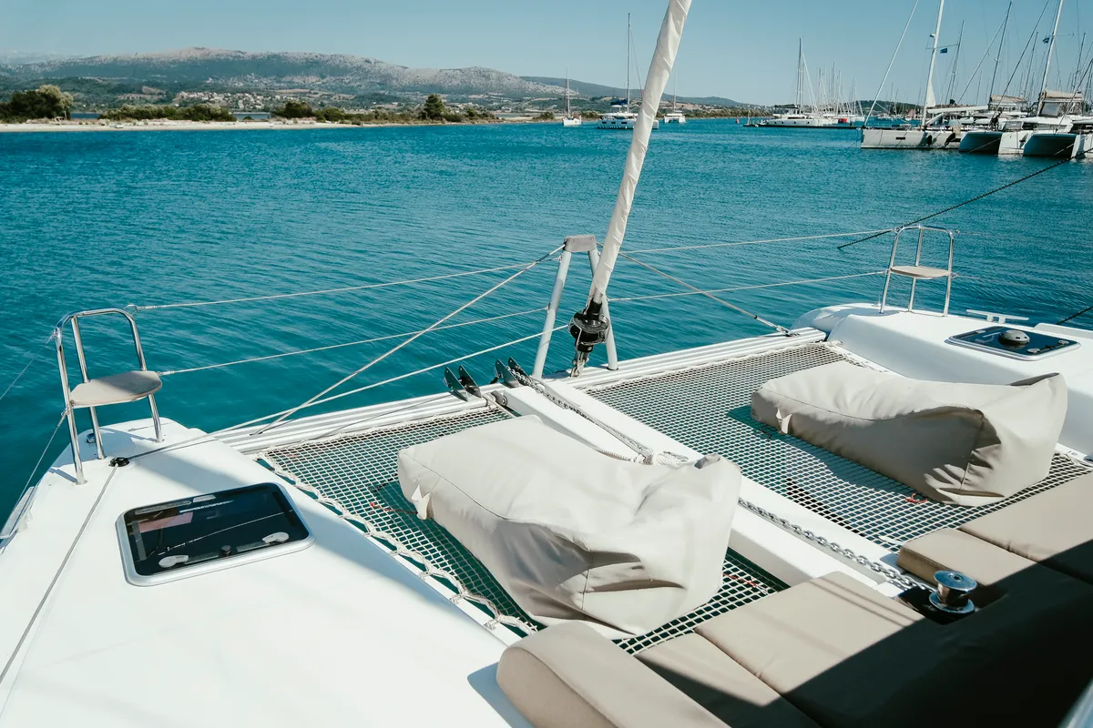 Deck of Acantha, a Lagoon 42 catamaran at Municipal Unit of Lefkada, Greece