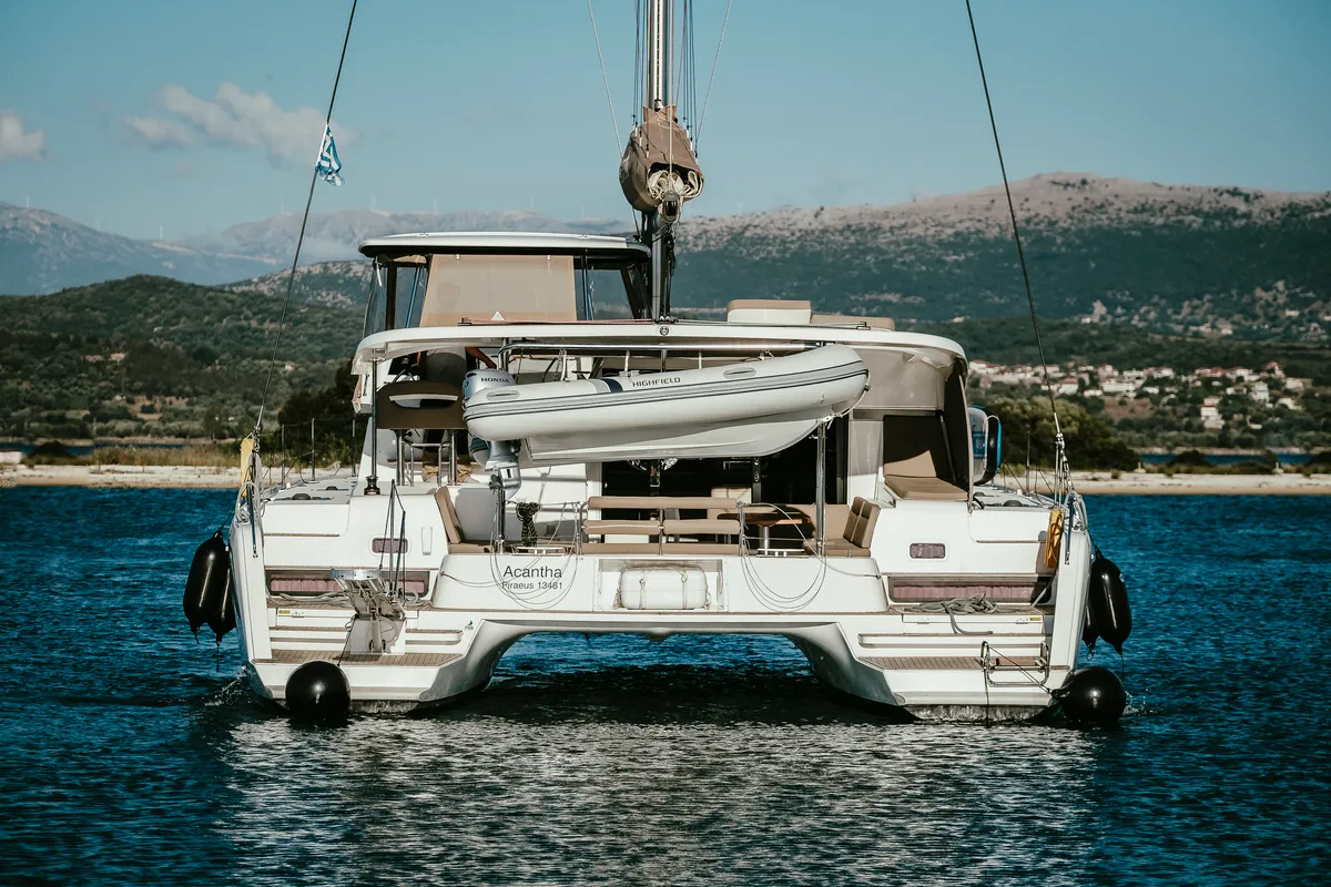 Exterior view of Acantha, a Lagoon 42 catamaran at Municipal Unit of Lefkada, Greece