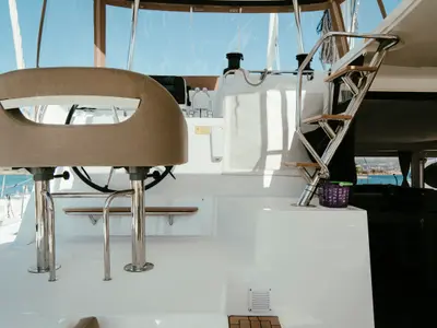 Cockpit of Acantha, a Lagoon 42 catamaran at Municipal Unit of Lefkada, Greece