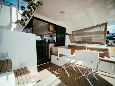 Deck of Acantha, a Lagoon 42 catamaran at Municipal Unit of Lefkada, Greece