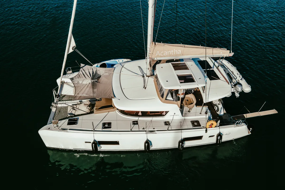 Exterior view of Acantha, a Lagoon 42 catamaran at Municipal Unit of Lefkada, Greece