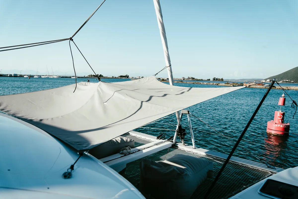 Deck of Acantha, a Lagoon 42 catamaran at Municipal Unit of Lefkada, Greece