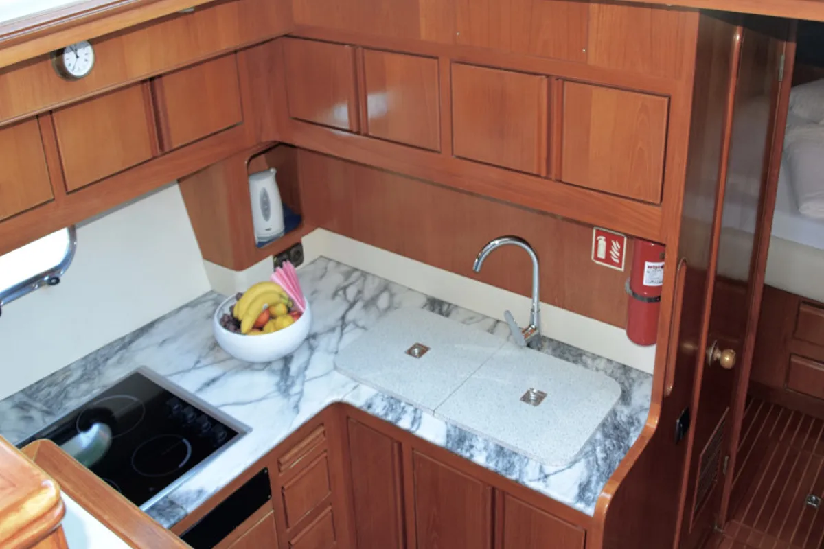 Galley of Grazia, a Yaretti 1570 motorboat at Primošten, Croatia