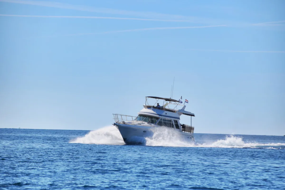 Exterior view of Grazia, a Yaretti 1570 motorboat at Primošten, Croatia