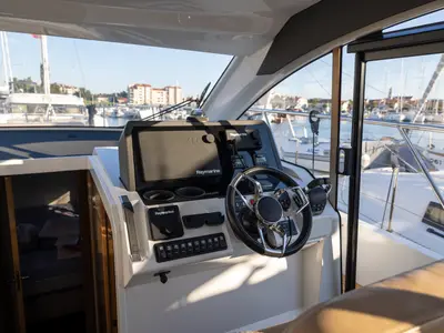 Cockpit of Ecstasea, a Sealine C390 motor yacht at Biograd na Moru, Croatia