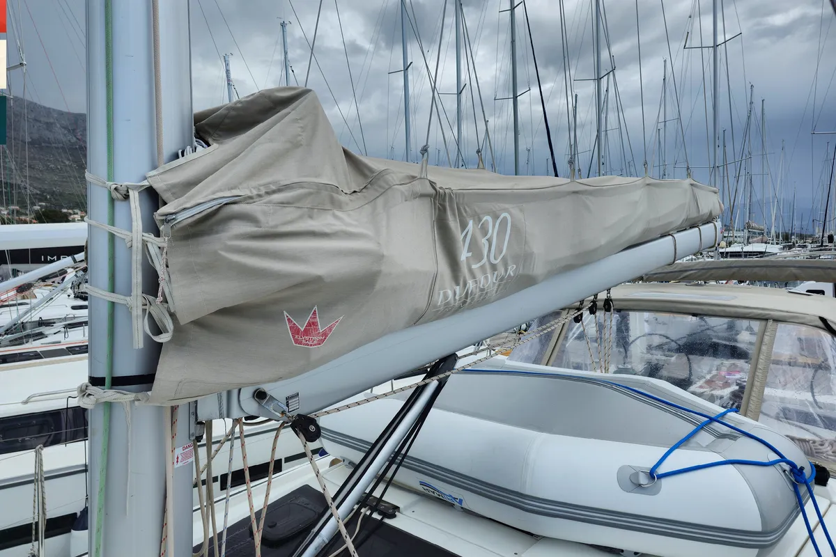 Exterior view of Moderato, a Dufour 430 GL sailboat at Kaštela, Croatia