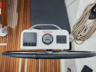 Cockpit of Moderato, a Dufour 430 GL sailboat at Kaštela, Croatia