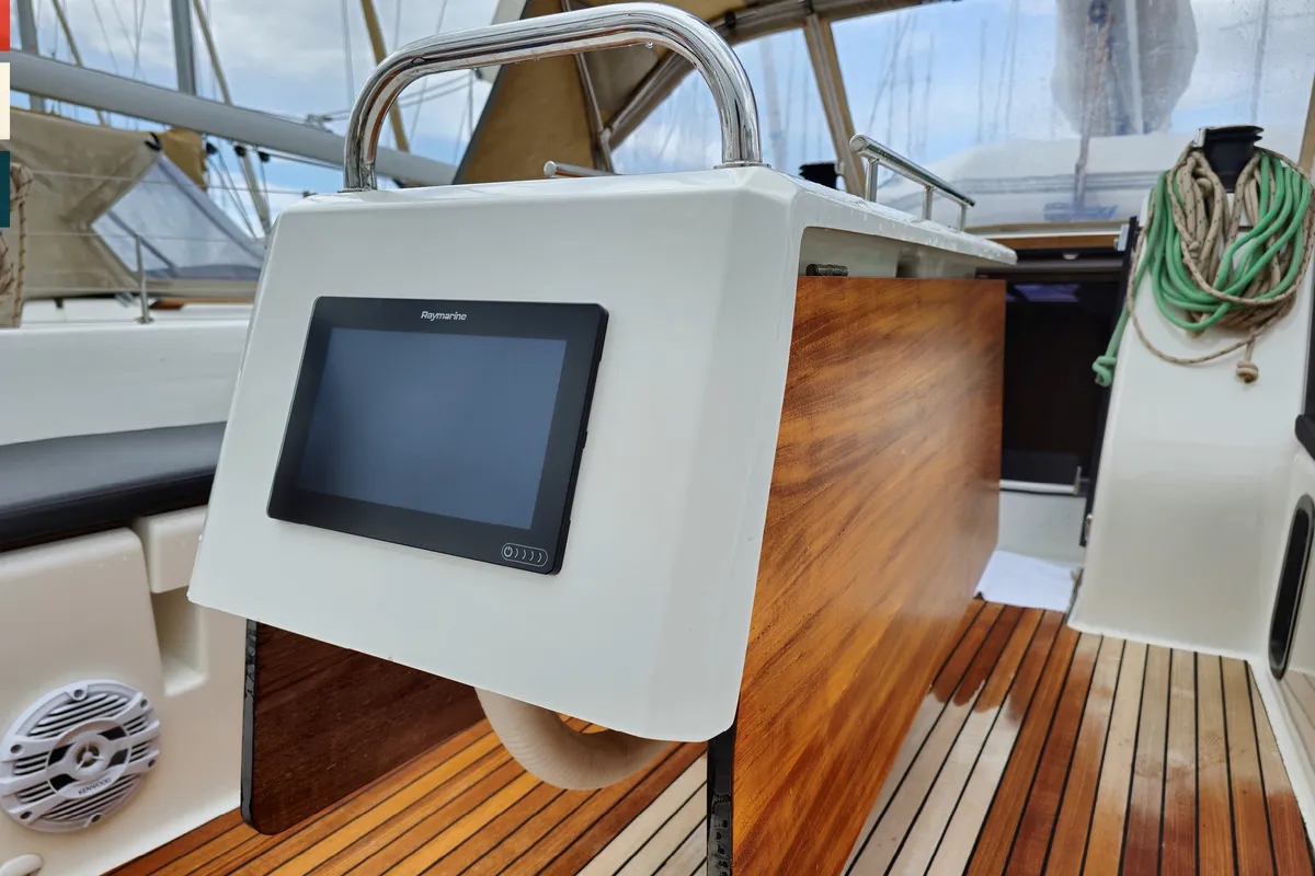 Cockpit of Moderato, a Dufour 430 GL sailboat at Kaštela, Croatia
