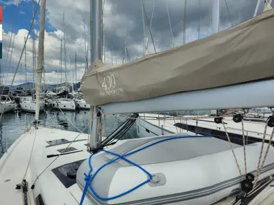 Deck of Moderato, a Dufour 430 GL sailboat at Kaštela, Croatia