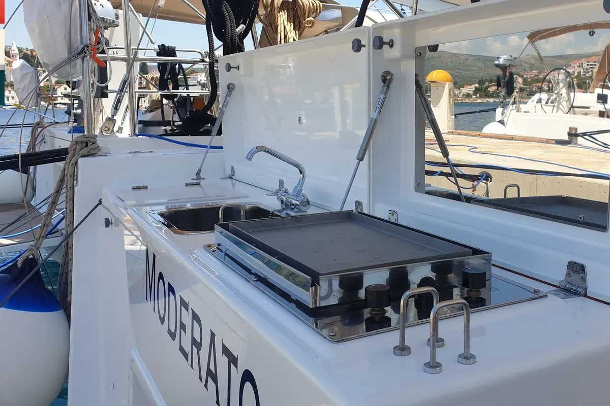 Deck of Moderato, a Dufour 430 GL sailboat at Kaštela, Croatia