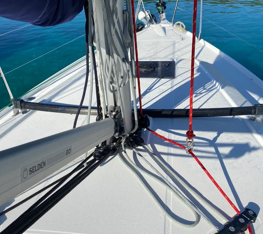 Deck of Delfino, a Beneteau Oceanis 34.1 sailboat at Salerno, Italy