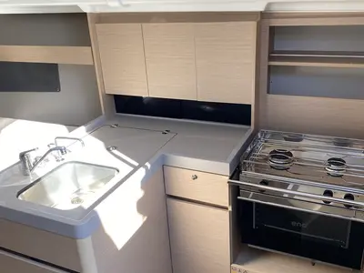 Galley of Delfino, a Beneteau Oceanis 34.1 sailboat at Salerno, Italy