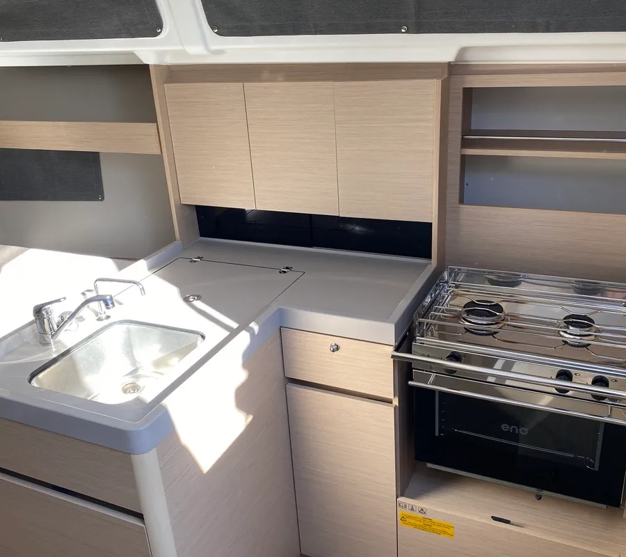 Galley of Delfino, a Beneteau Oceanis 34.1 sailboat at Salerno, Italy
