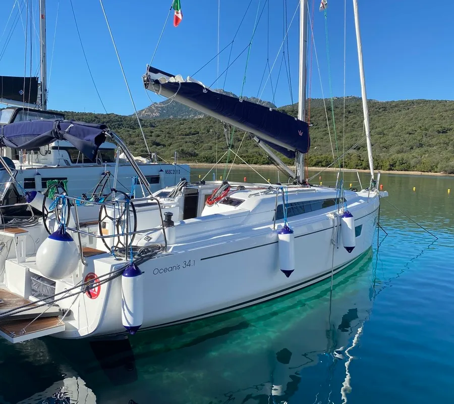 Exterior view of Delfino, a Beneteau Oceanis 34.1 sailboat at Salerno, Italy