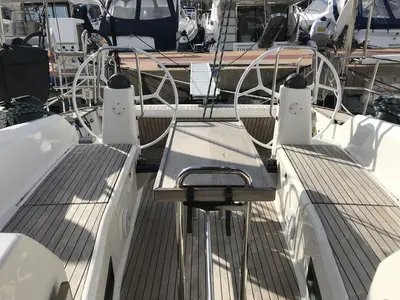 Cockpit of Atlantica, a Bavaria Cruiser 40 S sailboat at Palma de Mallorca, Spain